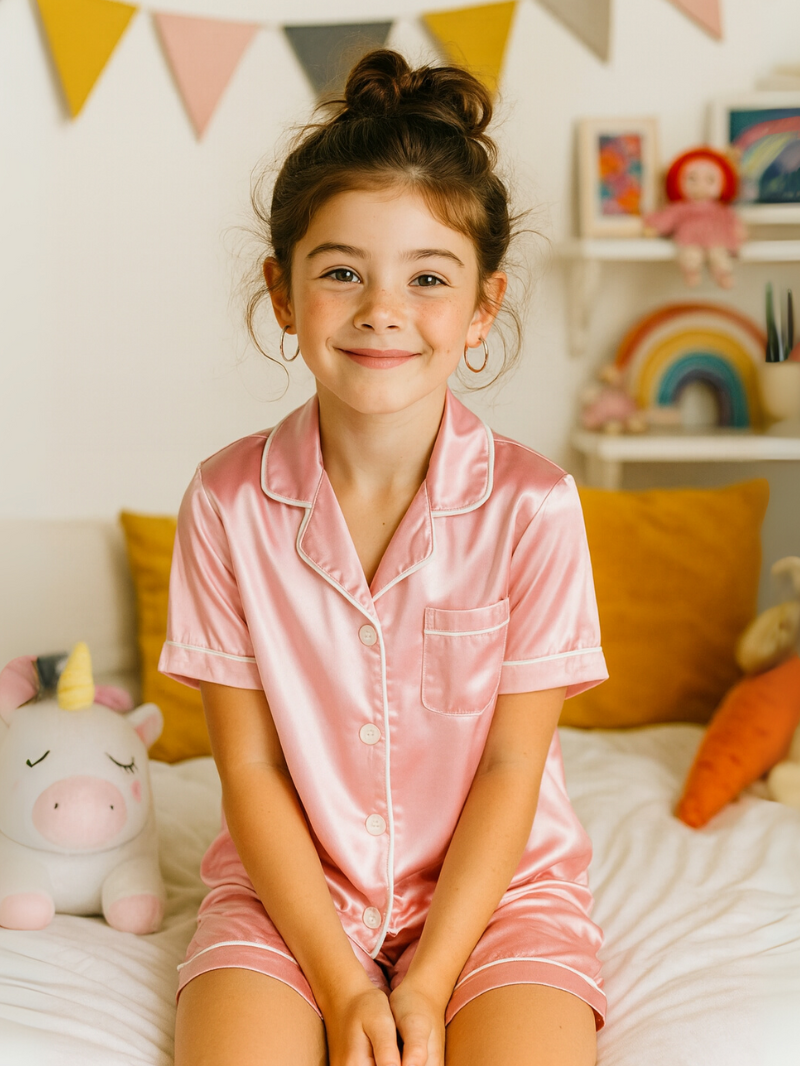 Kids 2 Piece Pajama Set – Cozy Girls Sleepwear with Shorts, Pants & Collared Top