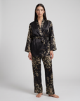 Women’s 100% Mulberry Silk Pajama Set – Long Sleeve Robe, Full-Length Pants & Premium Print