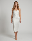 Elegant Sleeveless Silk Satin Midi Dress for Women – Chic Summer Fashion in Solid Color