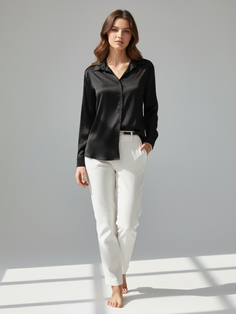 Satin Blouse for Women – Wrinkle-Free, Button-Up Long Sleeve Shirt for Casual to Semi-Formal Wear