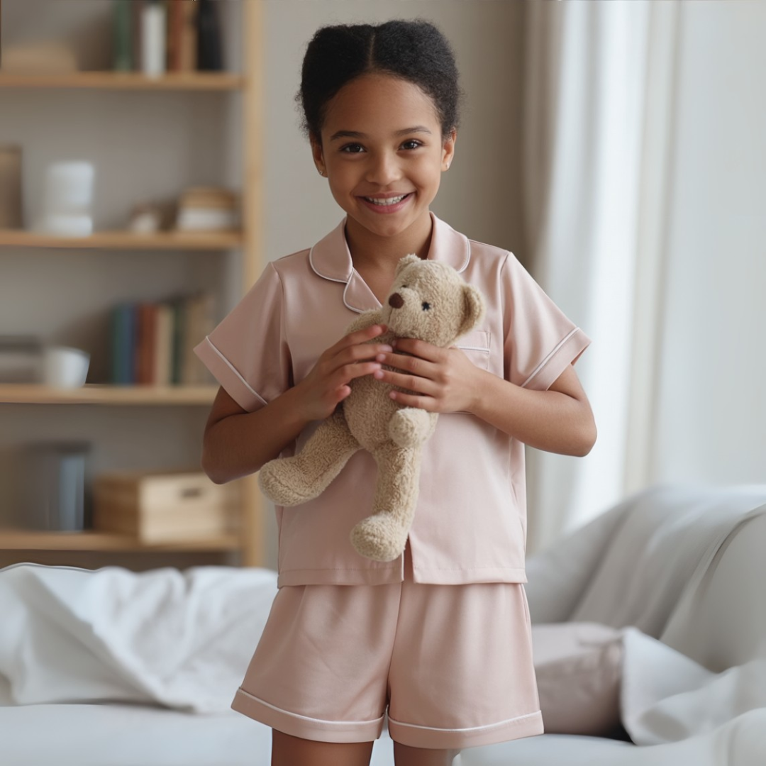 Kids’ Satin Pajama Set – Short Sleeve Summer Sleepwear with Silky Soft Comfort