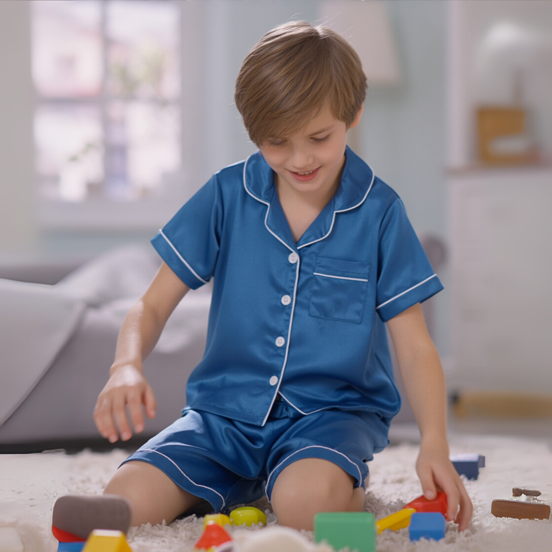 Kids’ Satin Pajama Set – Short Sleeve Summer Sleepwear with Silky Soft Comfort