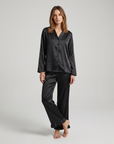 Soft Satin Pajamas Set for Women – 2-Piece Long Sleeve Sleepwear & Elegant Button Loungewear