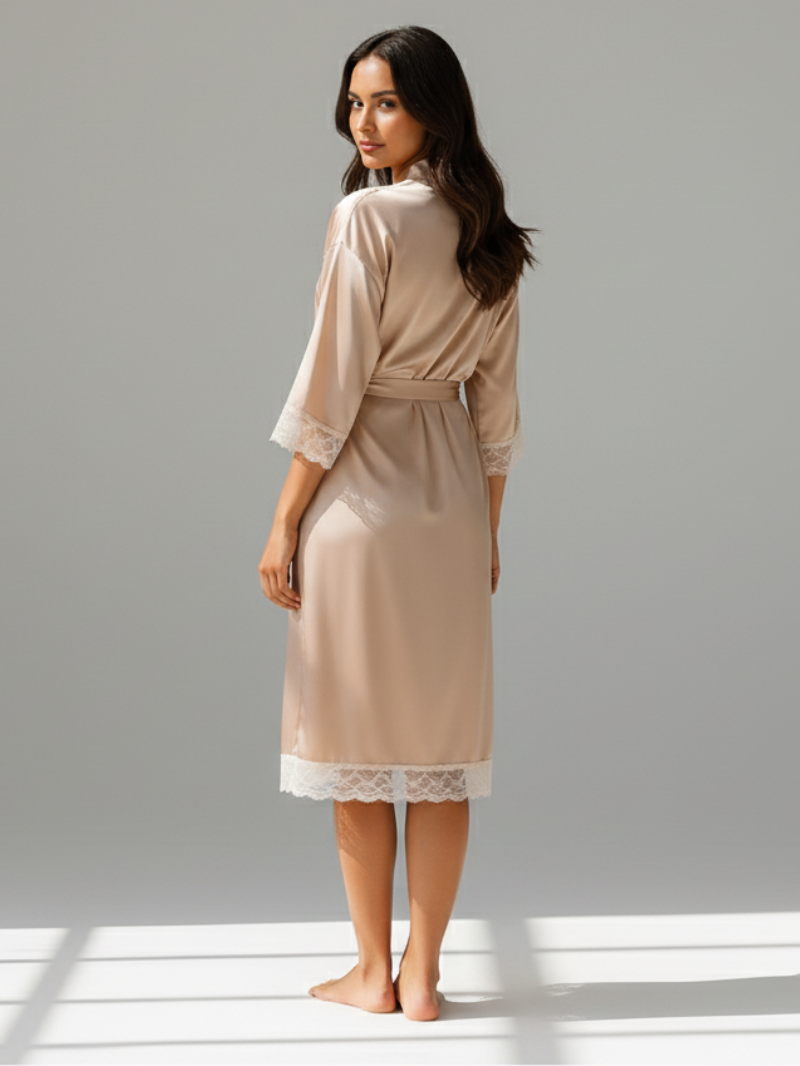 Silk Satin Lace Robes – Bridesmaid and Bride Wedding Long Robe, Elegant Bathrobe and Lingerie Robe for Women