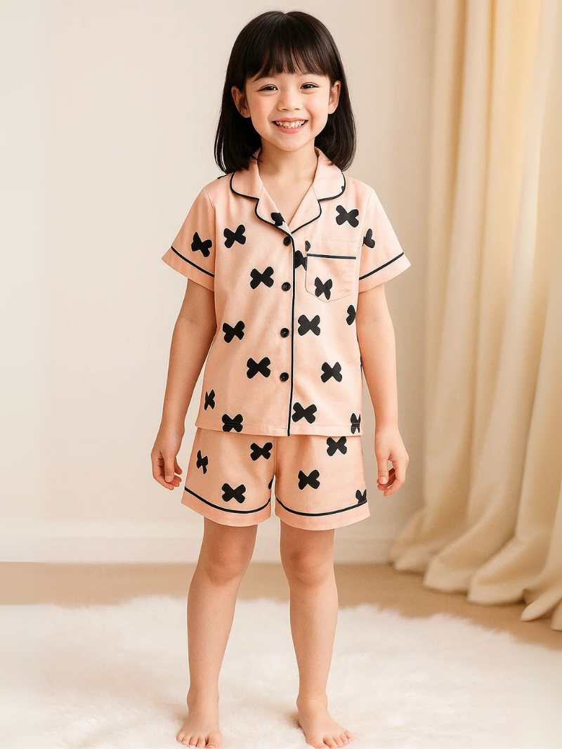 Children’s Silk Pajama Set – Short-Sleeved Homewear for Girls