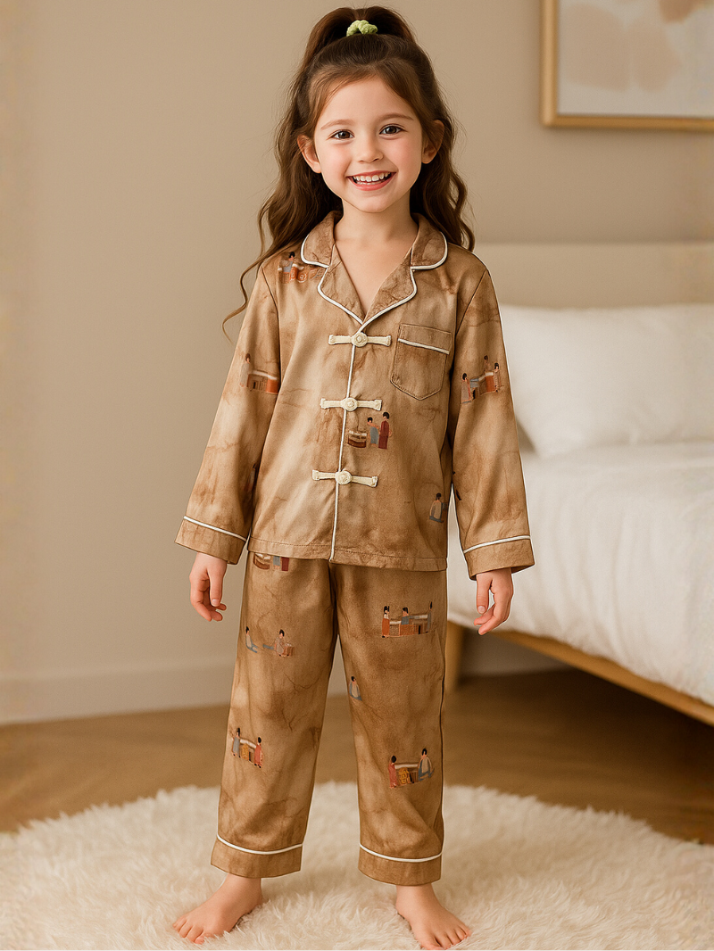 Girls’ Ice Silk Pajama Set – Long Sleeve Thin Homewear