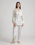 Women’s 100% Mulberry Silk Pajama Set – Long Sleeve Robe, Full-Length Pants & Premium Print