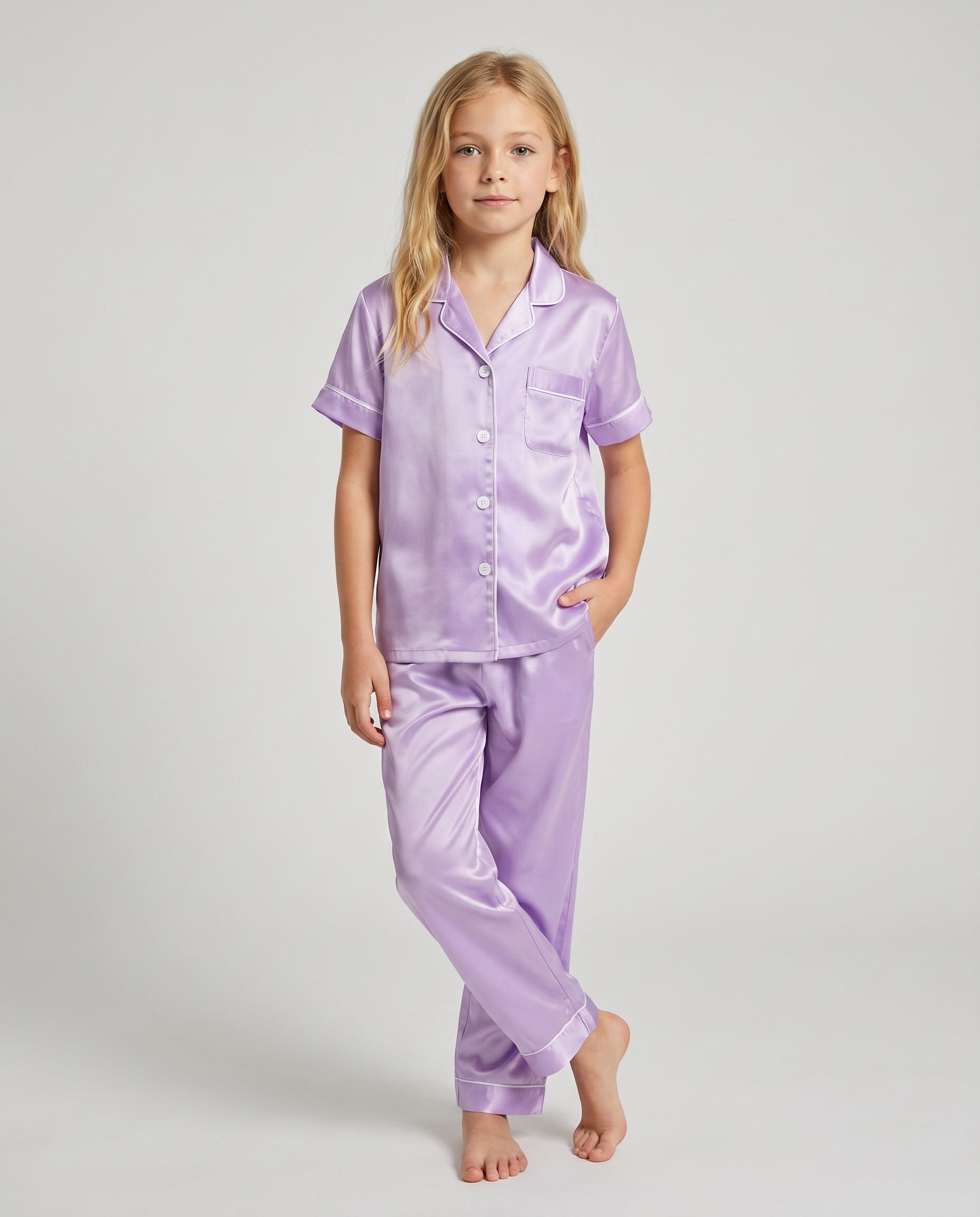 Kids 2 Piece Pajama Set – Cozy Girls Sleepwear with Shorts, Pants &amp; Collared Top