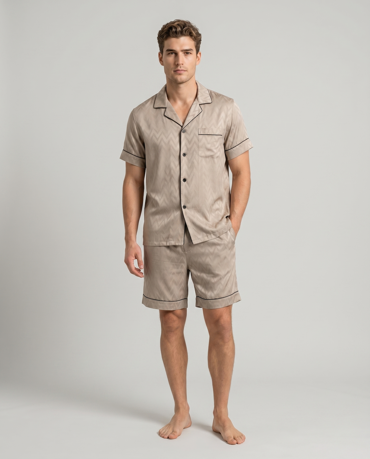 Men’s Ice Silk Pajama Set – Short Sleeve Loose Fit Sleepwear &amp; Homewear Suit