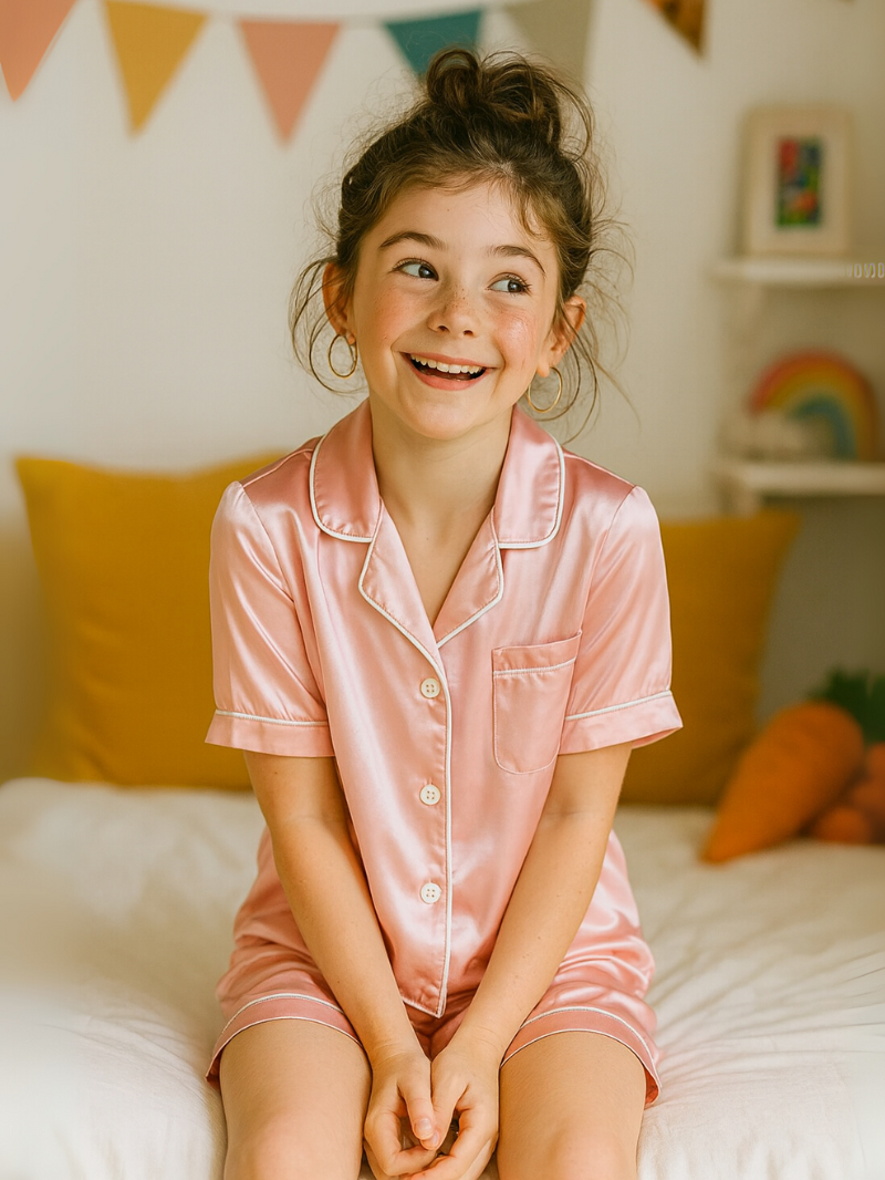 Kids 2 Piece Pajama Set – Cozy Girls Sleepwear with Shorts, Pants & Collared Top