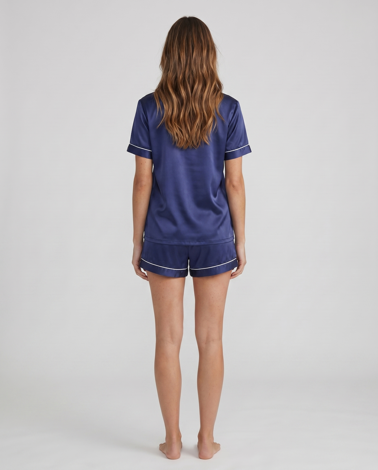 Ice Silk Satin Pajamas for Couples – Short-Sleeved Sleepwear for Women
