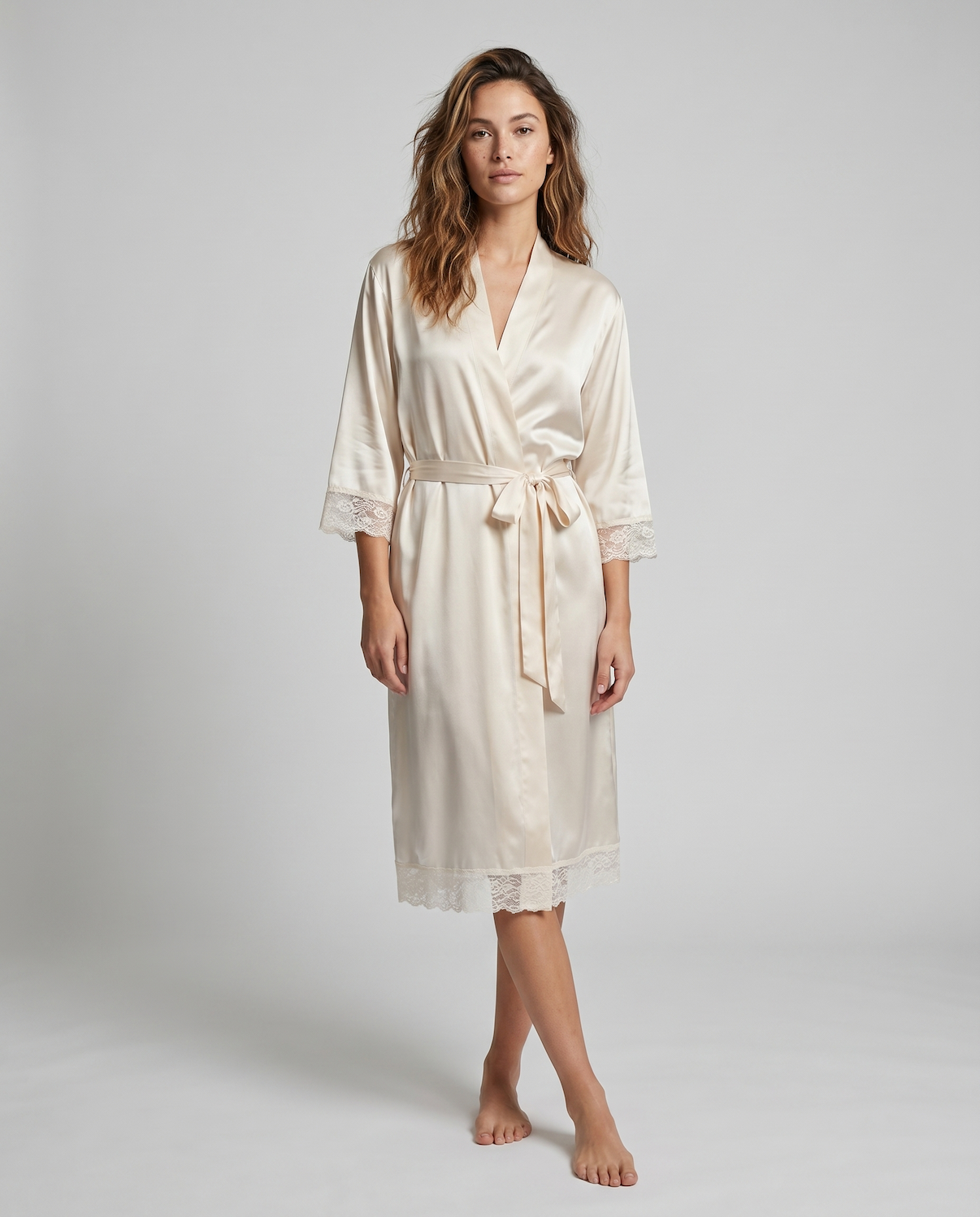 New Summer Thin Solid Color Stitching Lace Long Nightgown Robe – Luxury and Noble Home Clothes for Relaxation