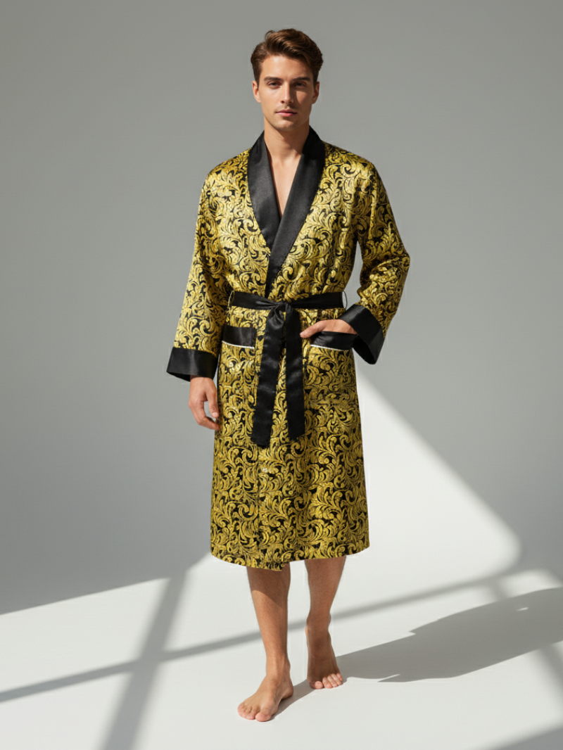 Men’s Silk-Like Robe – Luxurious Paisley Pattern Sleepwear