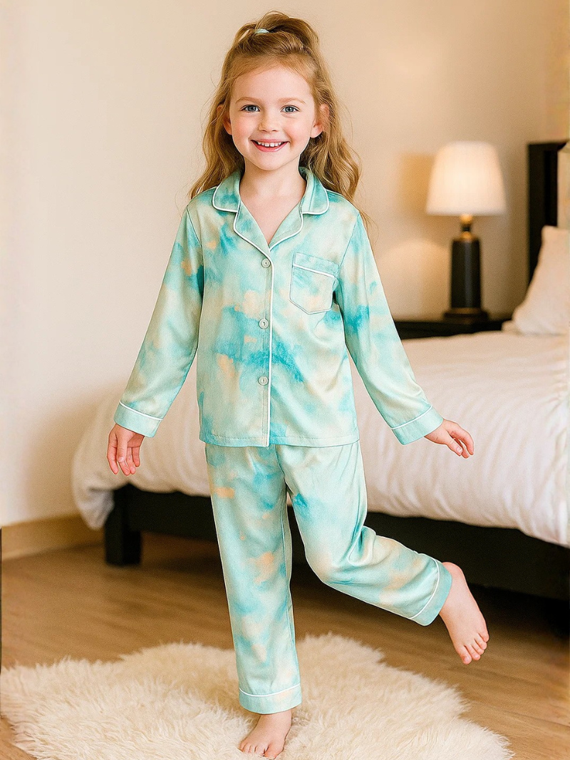 Girls’ Ice Silk Pajama Set – Long Sleeve Thin Homewear