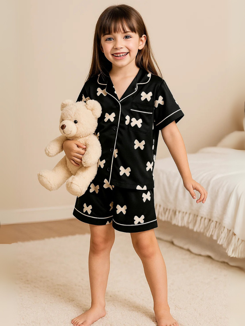 Children’s Silk Pajama Set – Short-Sleeved Homewear for Girls