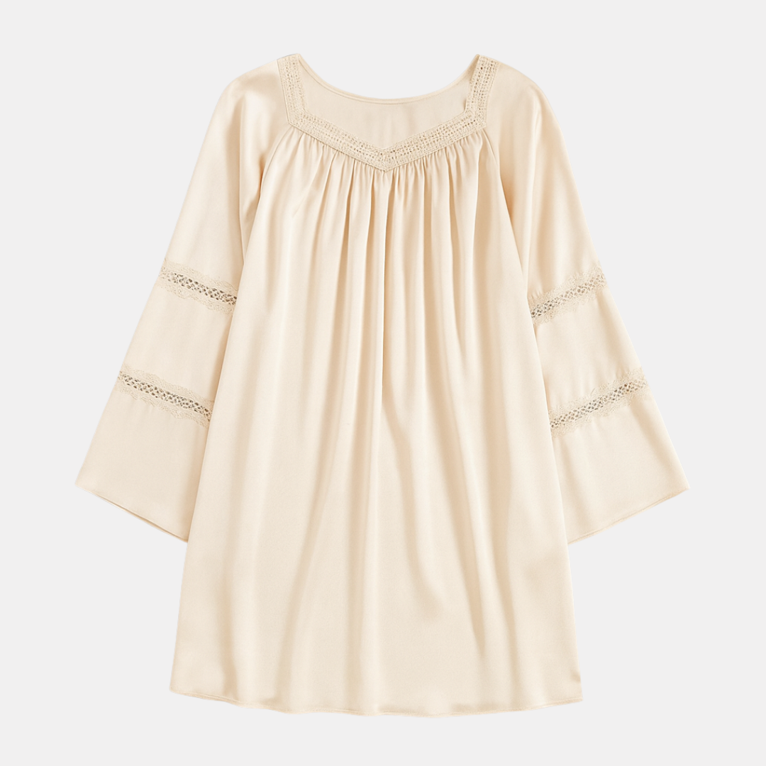 100% Mulberry Silk Lace Pleated Nightdress – Elegant Luxury Sleepwear for Women