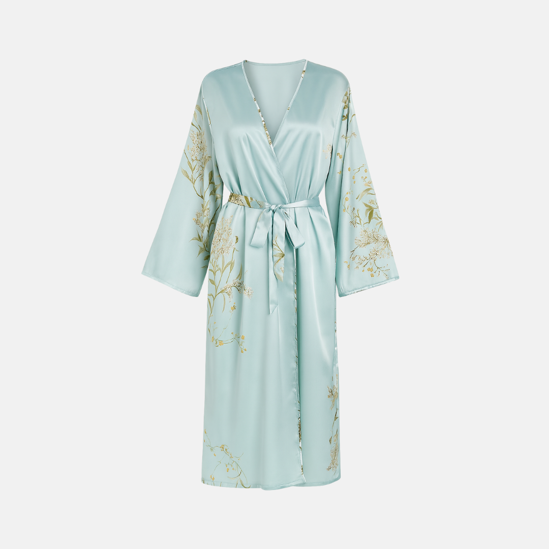 Luxury Cherry Silk Floral Robe – Soft Lightweight Long Sleeve Robe for Women