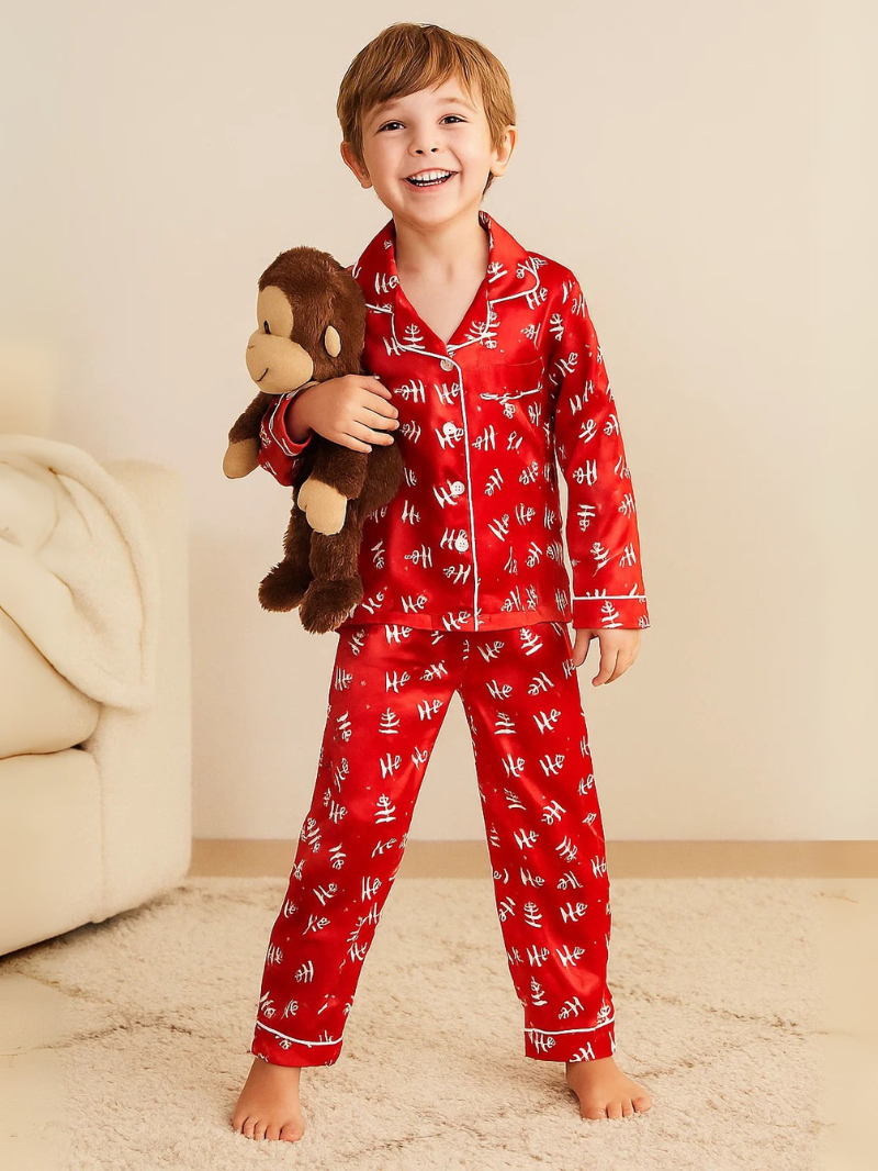 Boys and Girls Silk Pajama Set – Solid & Striped Long-Sleeve Homewear