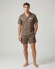 Men’s Ice Silk Pajama Set – Short Sleeve Loose Fit Sleepwear & Homewear Suit