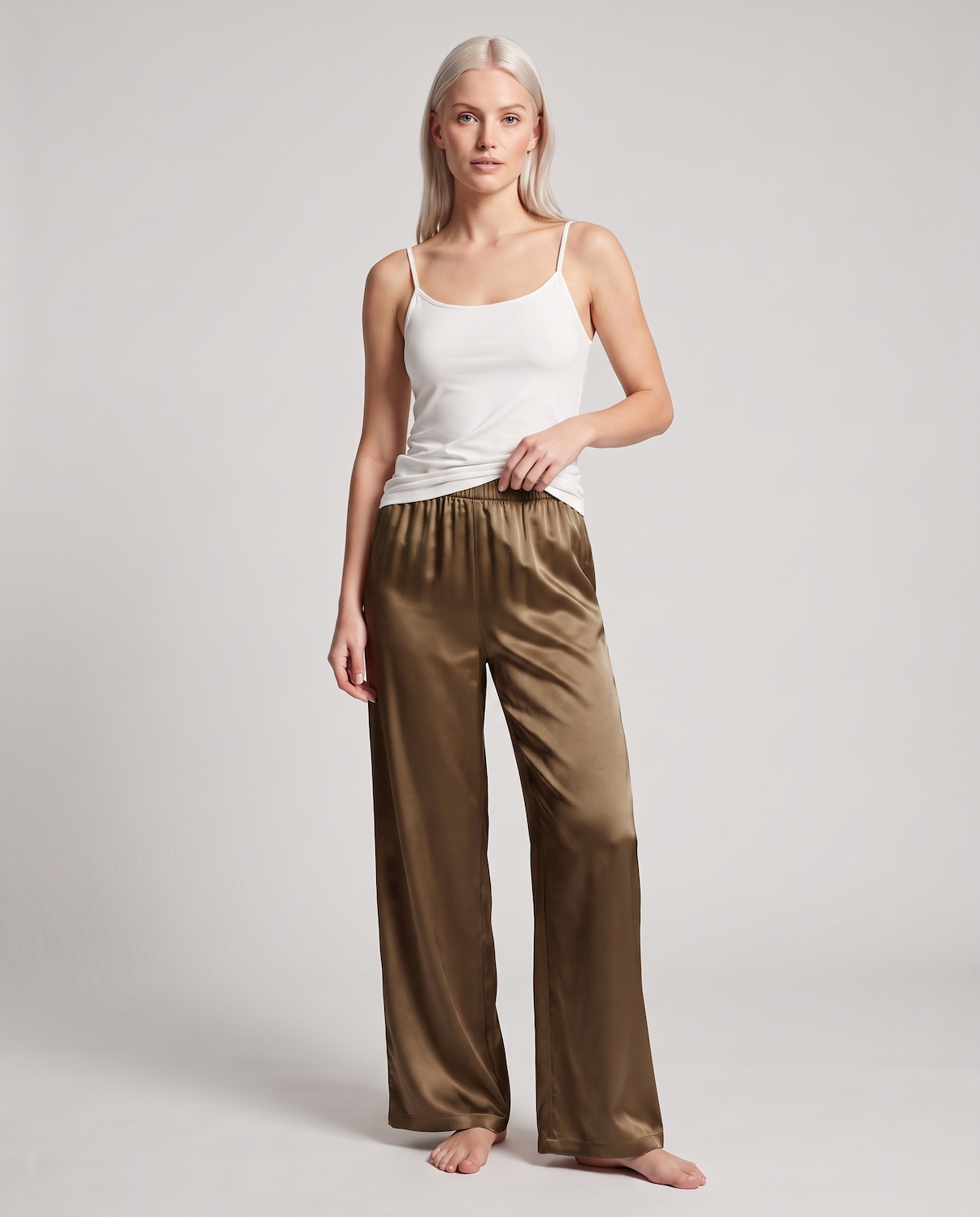 Women's Satin Wide-Leg Pants – Elastic High Waist with Draped Silhouette