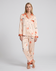 Women's Ice Silk Pajama Set – Summer Long Sleeve & Pants Loungewear in Imitation Silk