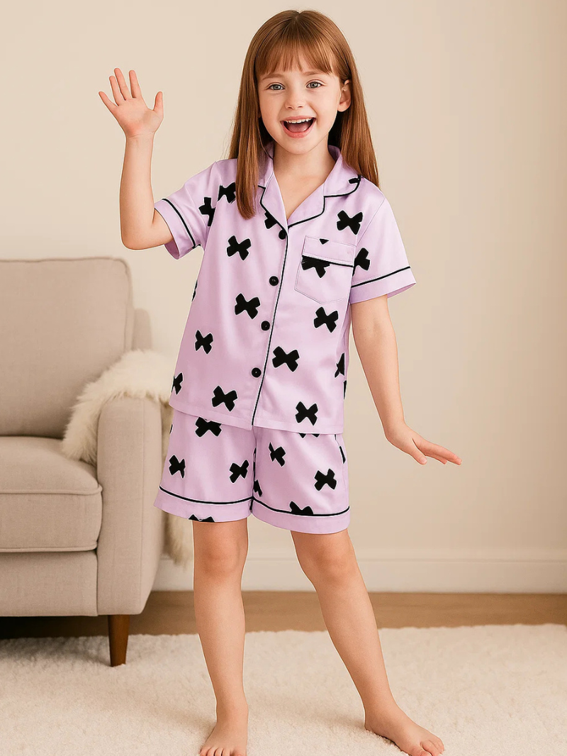 Children’s Silk Pajama Set – Short-Sleeved Homewear for Girls