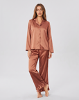 Soft Satin Pajamas Set for Women – 2-Piece Long Sleeve Sleepwear & Elegant Button Loungewear