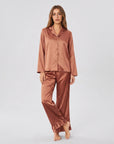 Soft Satin Pajamas Set for Women – 2-Piece Long Sleeve Sleepwear & Elegant Button Loungewear