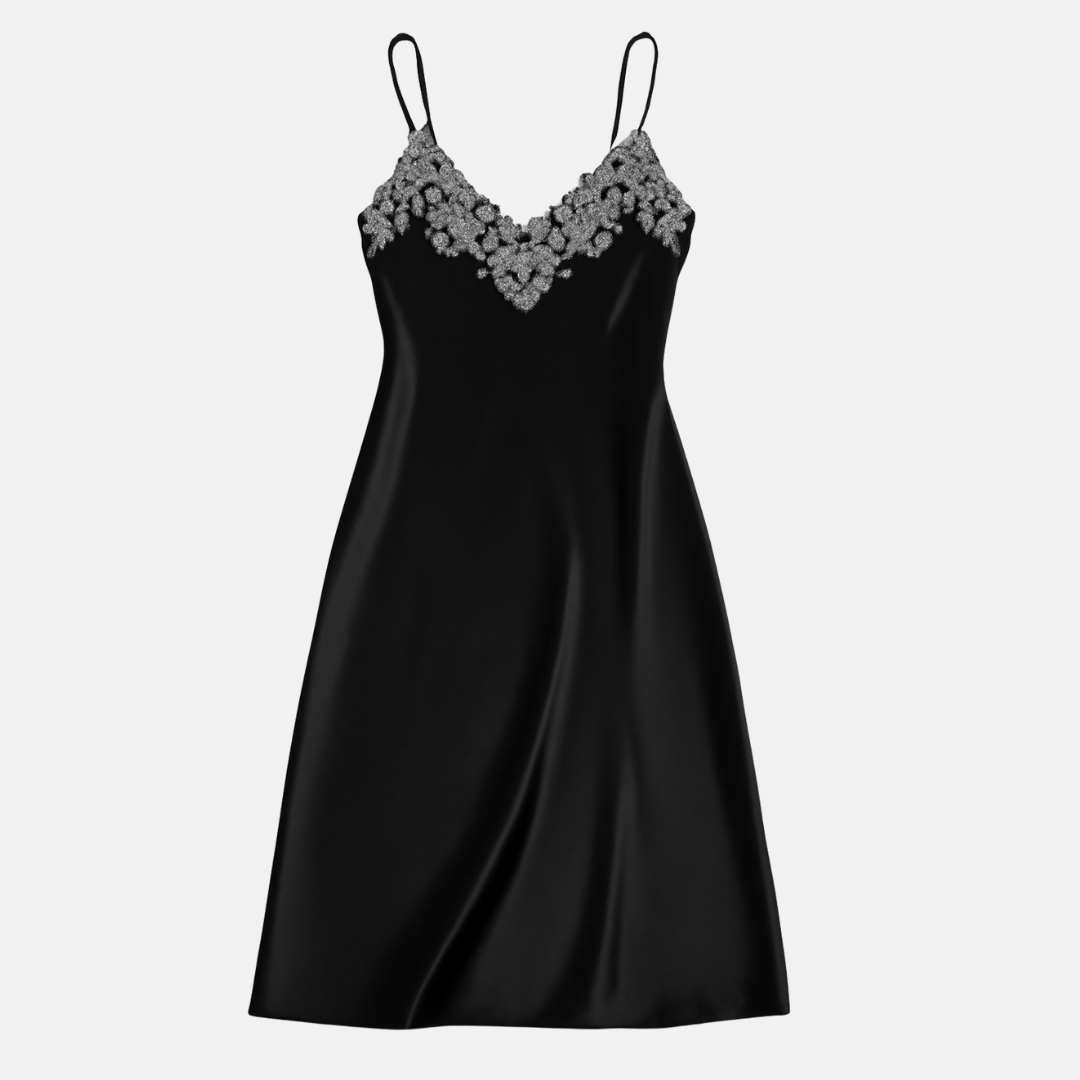 Arabella Faux Silk Maxi Nightgown – Elegant Lace Trim Sleepwear for Women