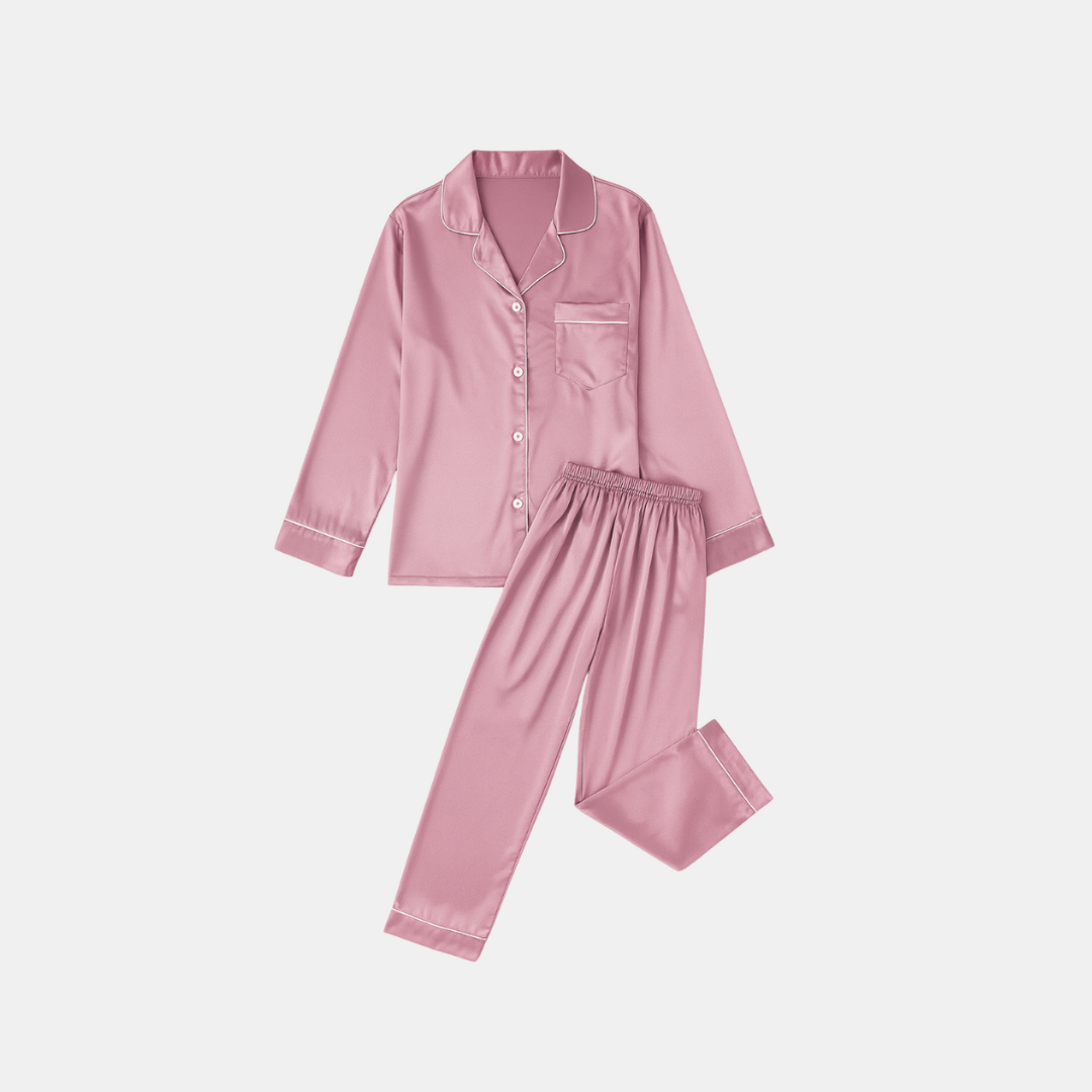 Ladies' Autumn and Winter Solid Color Imitation Silk Pajamas – Comfortable and Elegant Long Sleeved Home Suit Set for Women