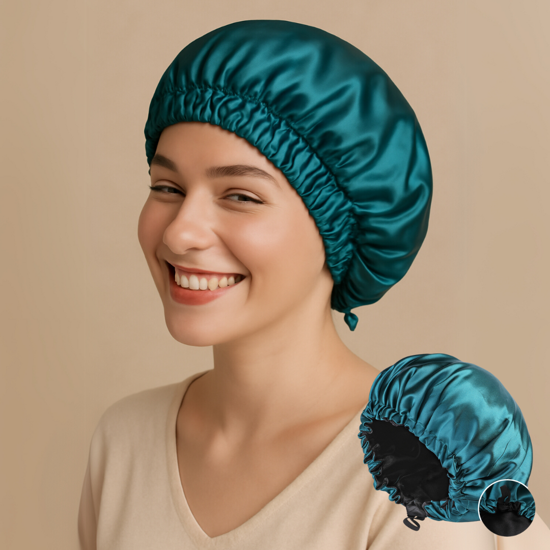 Double-Sided Silk Sleeping Cap for Women – Elastic Hair Care and Shower Cap with Button