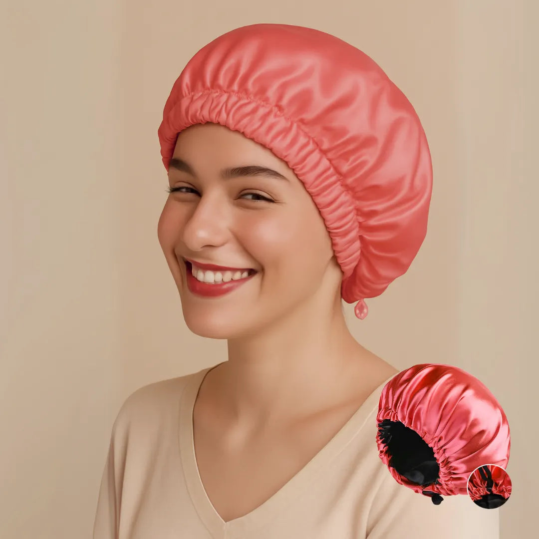 Double-Sided Silk Sleeping Cap for Women – Elastic Hair Care and Shower Cap with Button
