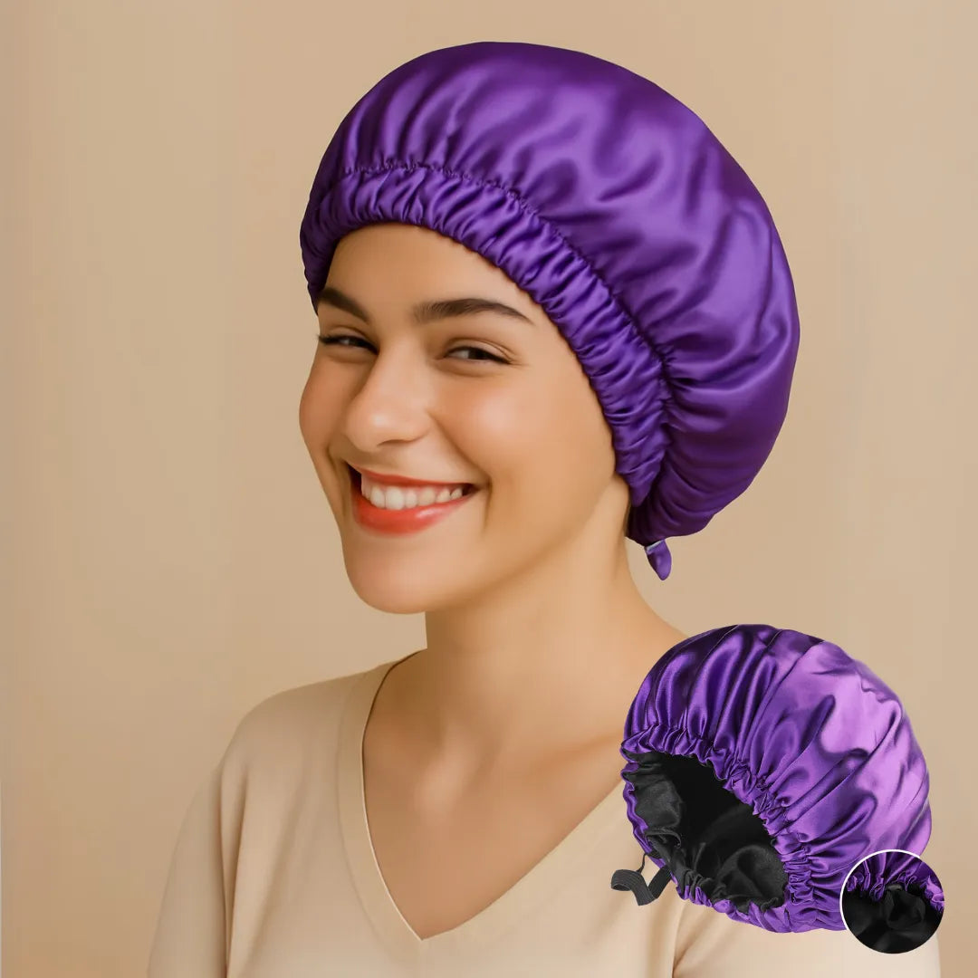 Double-Sided Silk Sleeping Cap for Women – Elastic Hair Care and Shower Cap with Button