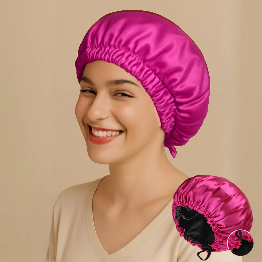Double-Sided Silk Sleeping Cap for Women – Elastic Hair Care and Shower Cap with Button