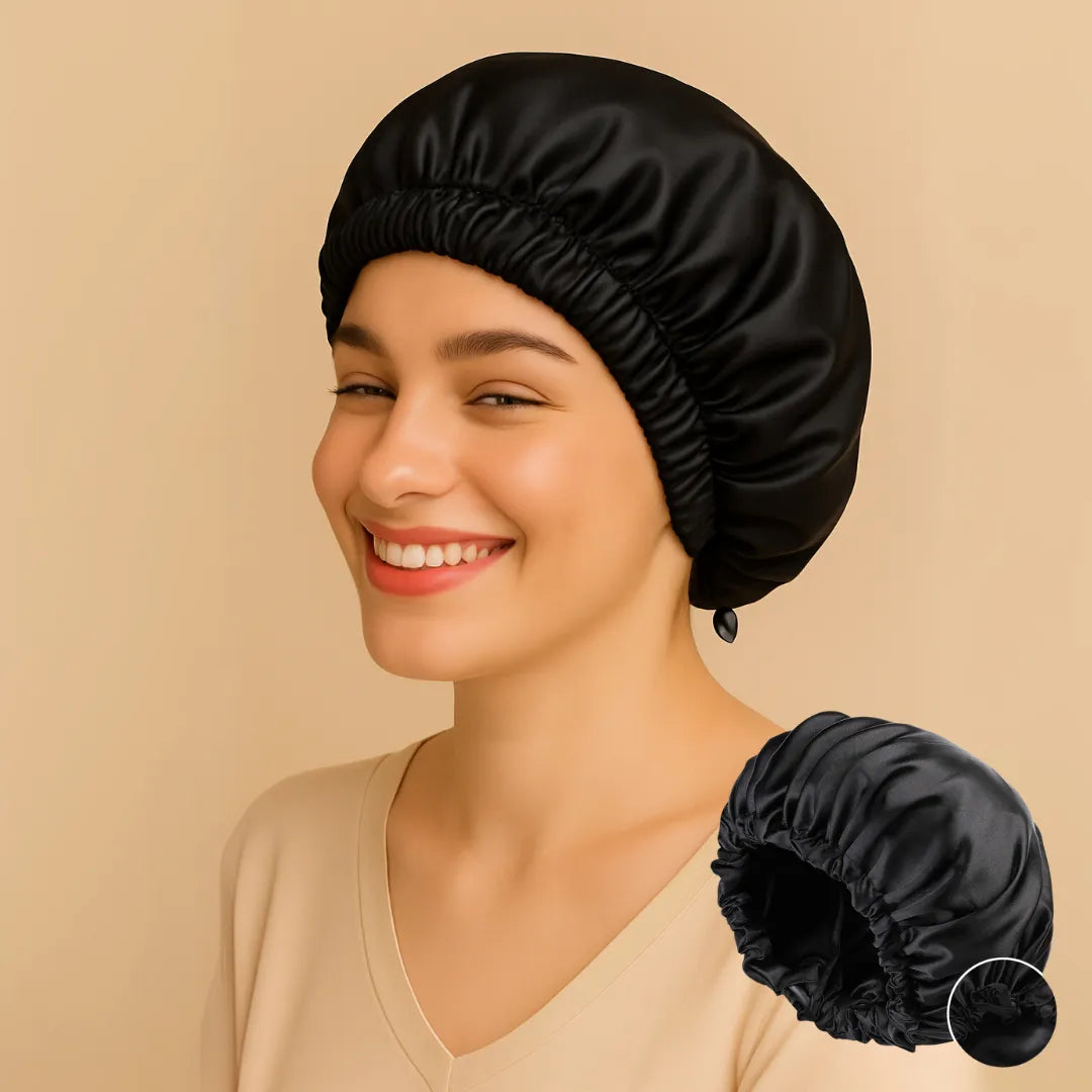 Double-Sided Silk Sleeping Cap for Women – Elastic Hair Care and Shower Cap with Button