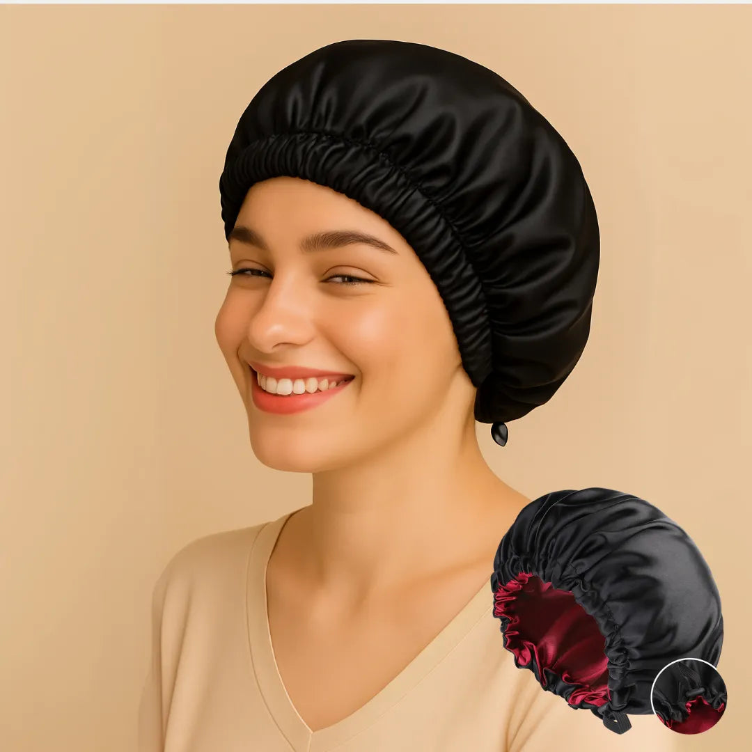 Double-Sided Silk Sleeping Cap for Women – Elastic Hair Care and Shower Cap with Button