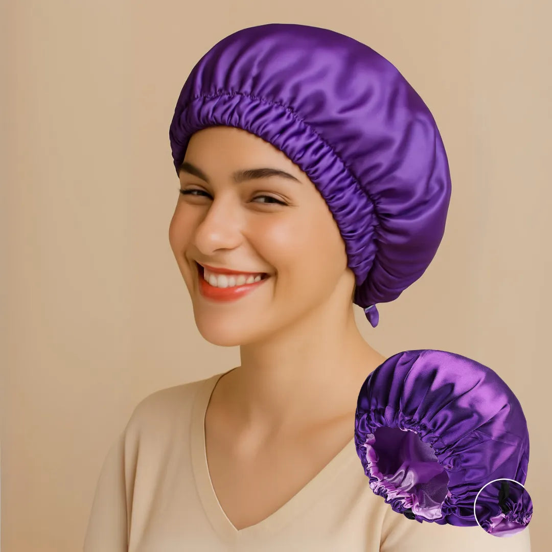 Double-Sided Silk Sleeping Cap for Women – Elastic Hair Care and Shower Cap with Button