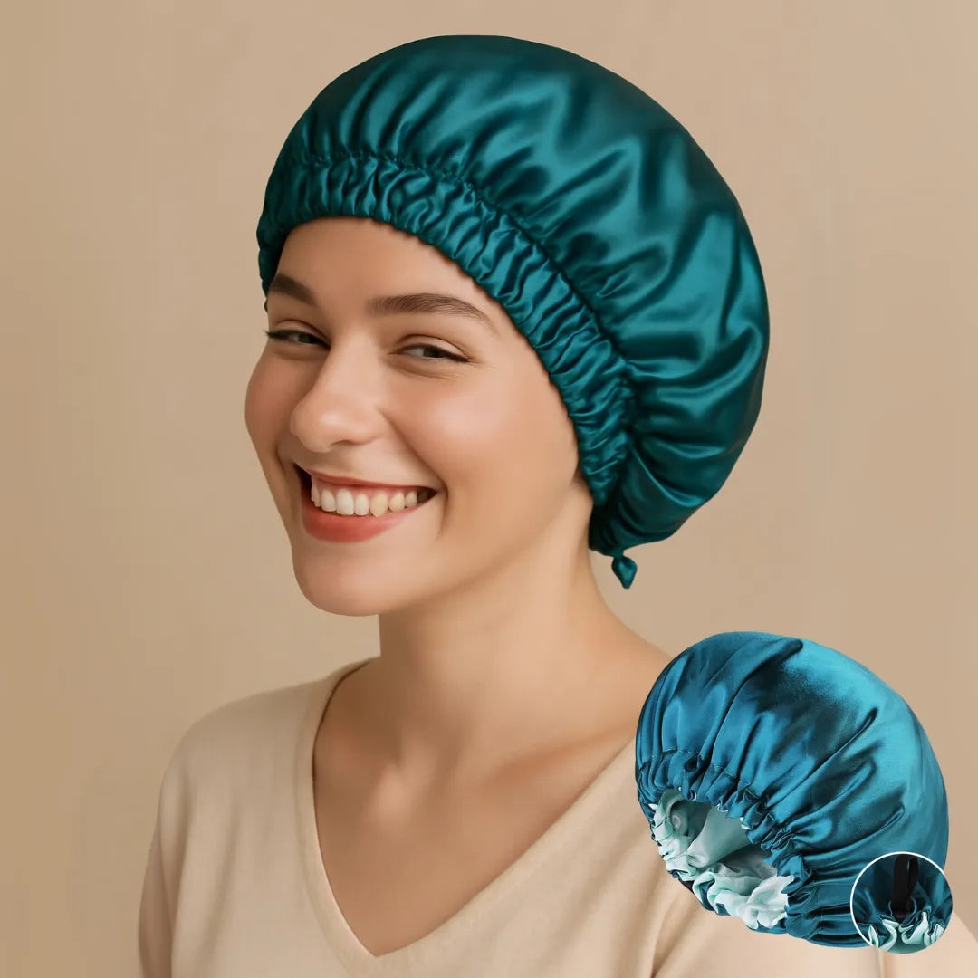 Double-Sided Silk Sleeping Cap for Women – Elastic Hair Care and Shower Cap with Button
