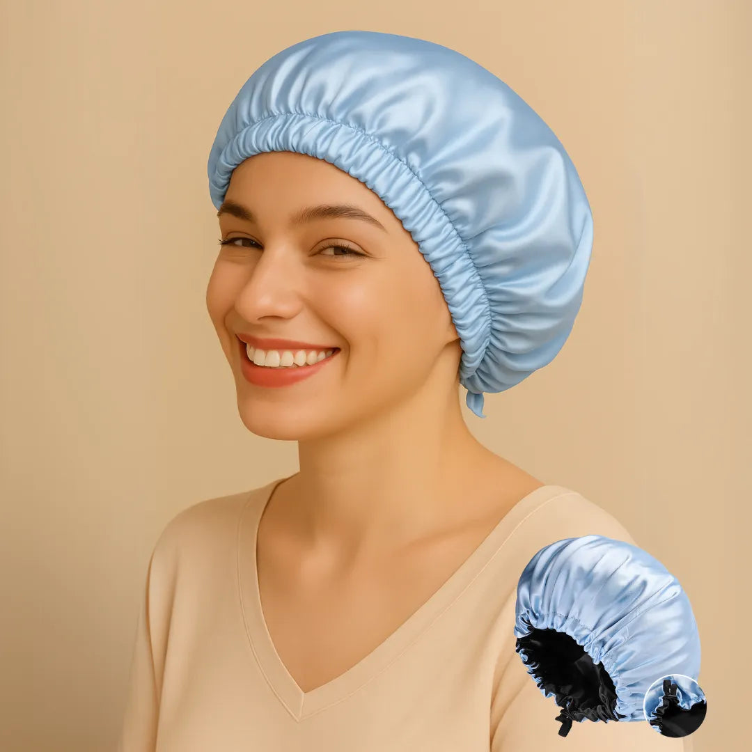 Double-Sided Silk Sleeping Cap for Women – Elastic Hair Care and Shower Cap with Button