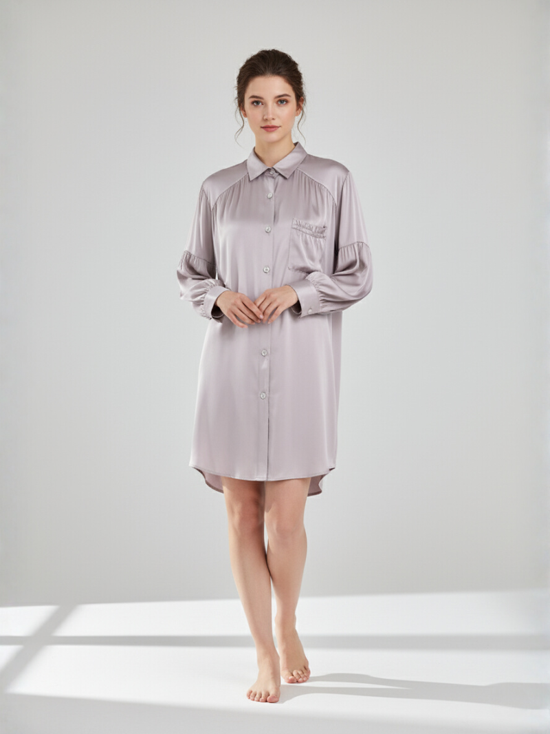 Luxury 100% Mulberry Silk Sleepwear – Satin Nightgown