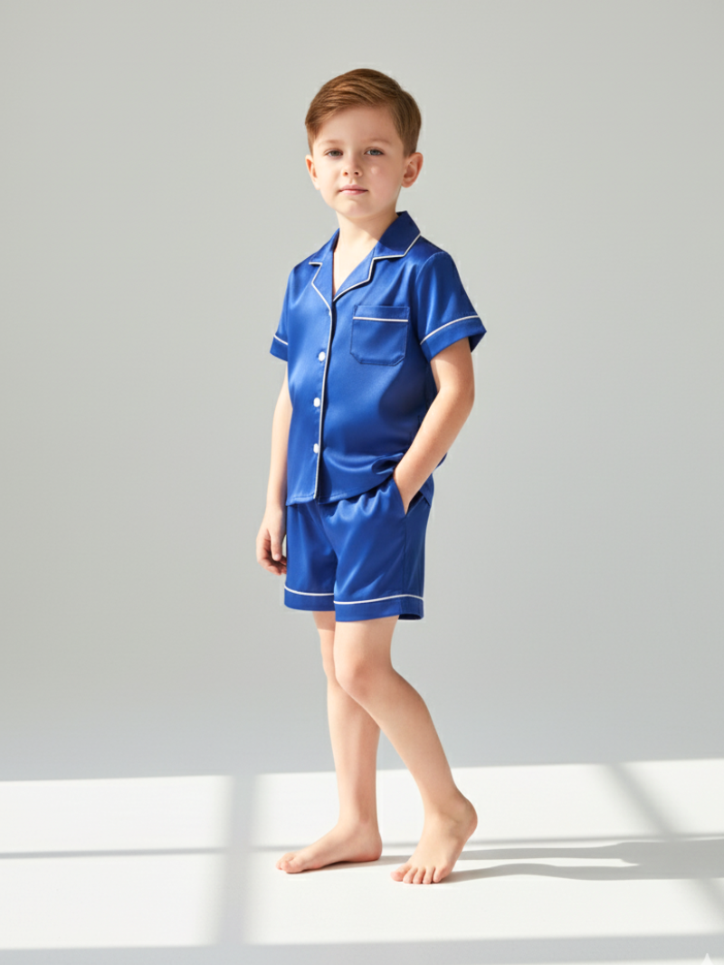 Children’s 100% Mulberry Silk Short Sleeve Pajama Set – Silk Sleepwear for Kids