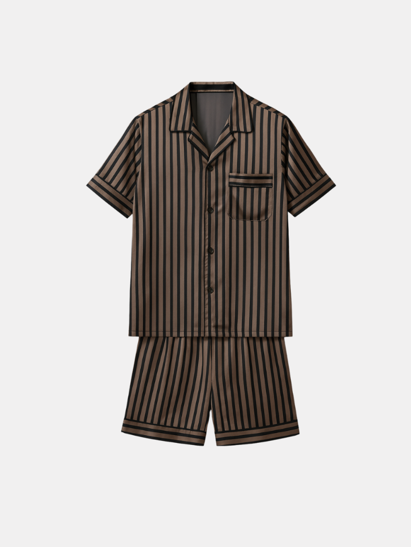 Men’s Ice Silk Pajama Set – Short Sleeve Loose Fit Sleepwear & Homewear Suit