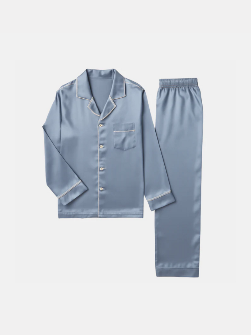 Men's Ice Silk Pajamas – Long Sleeve Pants Set for Spring and Autumn, Casual Summer Silk Suit