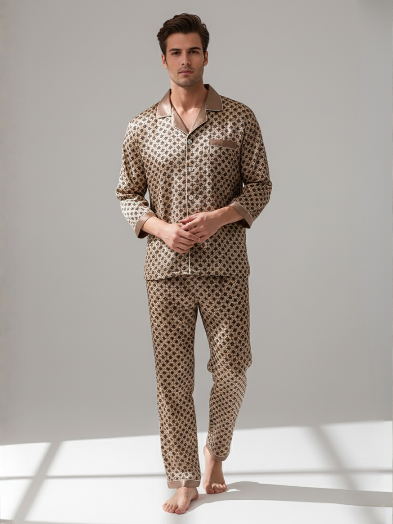 Men’s Silk-Feel Pajama Set – Lightweight Long & Short Sleeve Sleepwear for All Seasons
