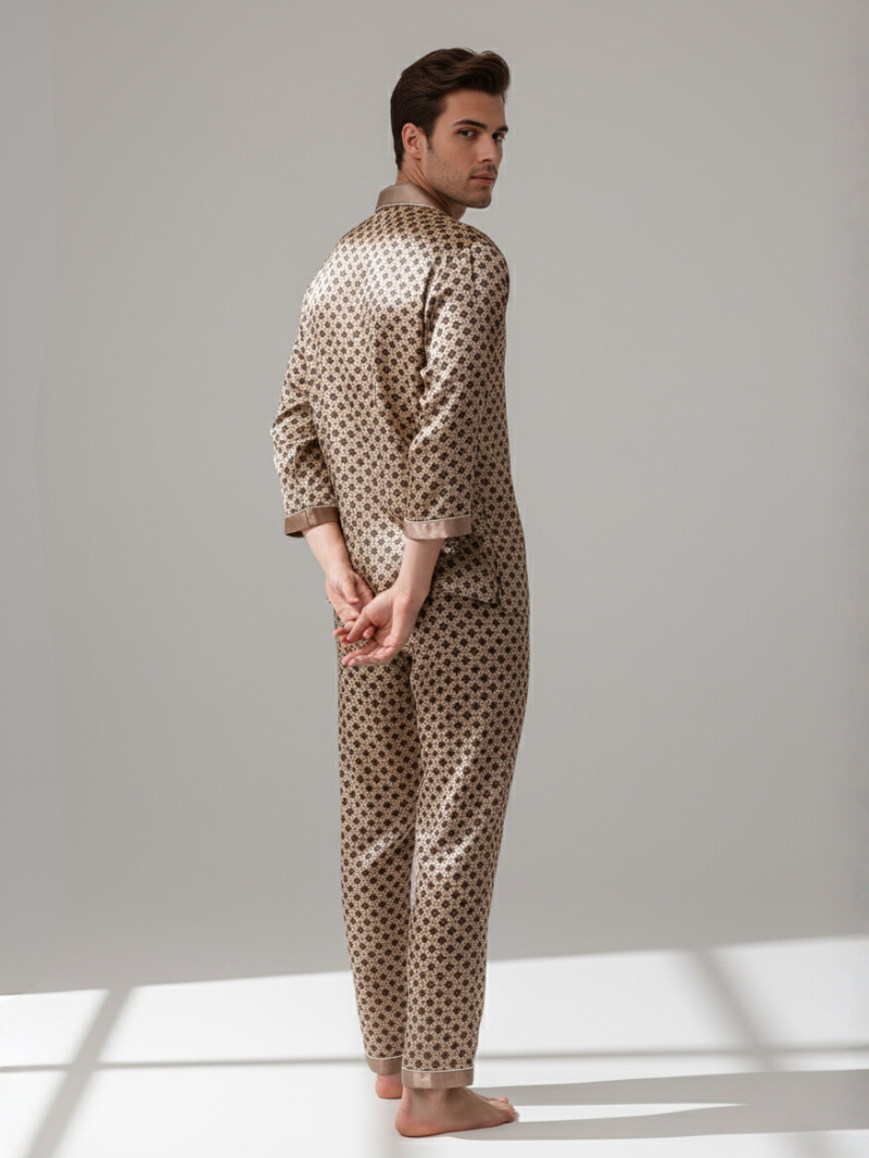 Men’s Silk-Feel Pajama Set – Lightweight Long & Short Sleeve Sleepwear for All Seasons