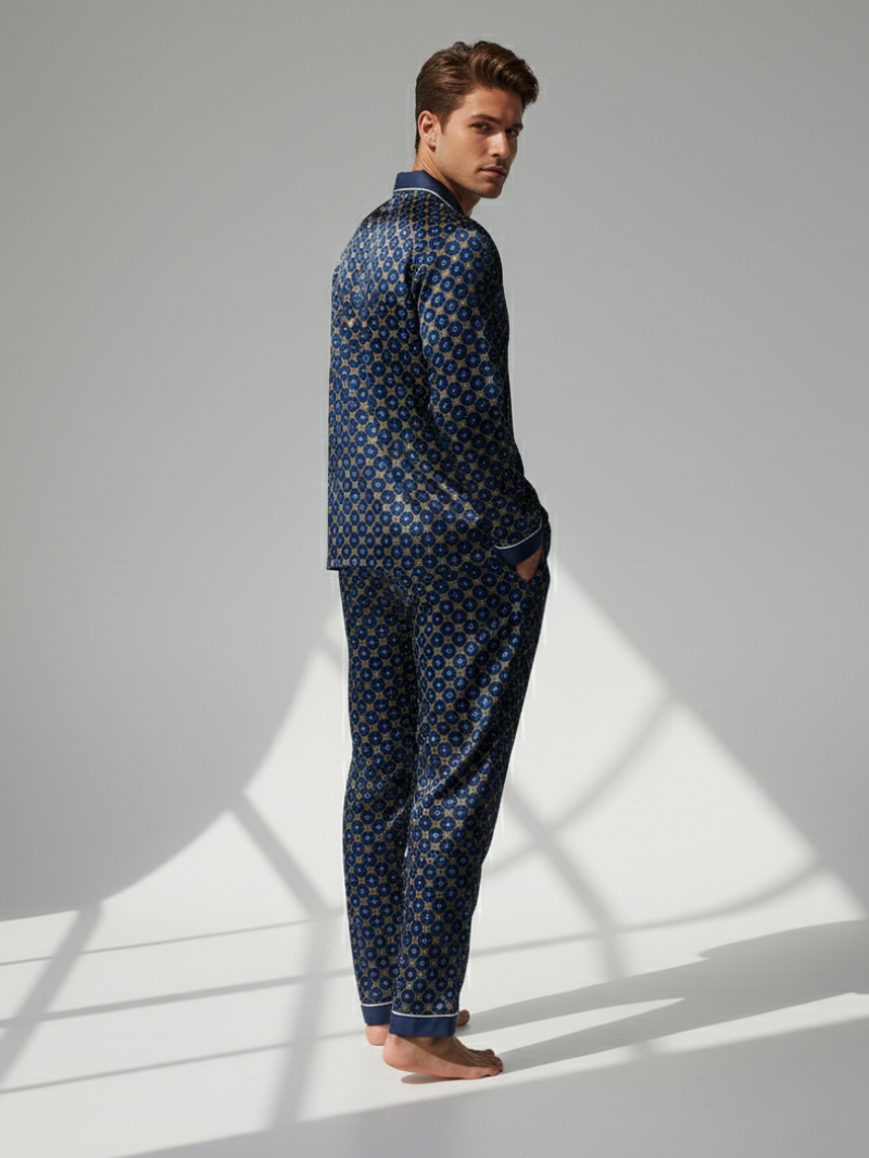 Men’s Silk-Feel Pajama Set – Lightweight Long & Short Sleeve Sleepwear for All Seasons