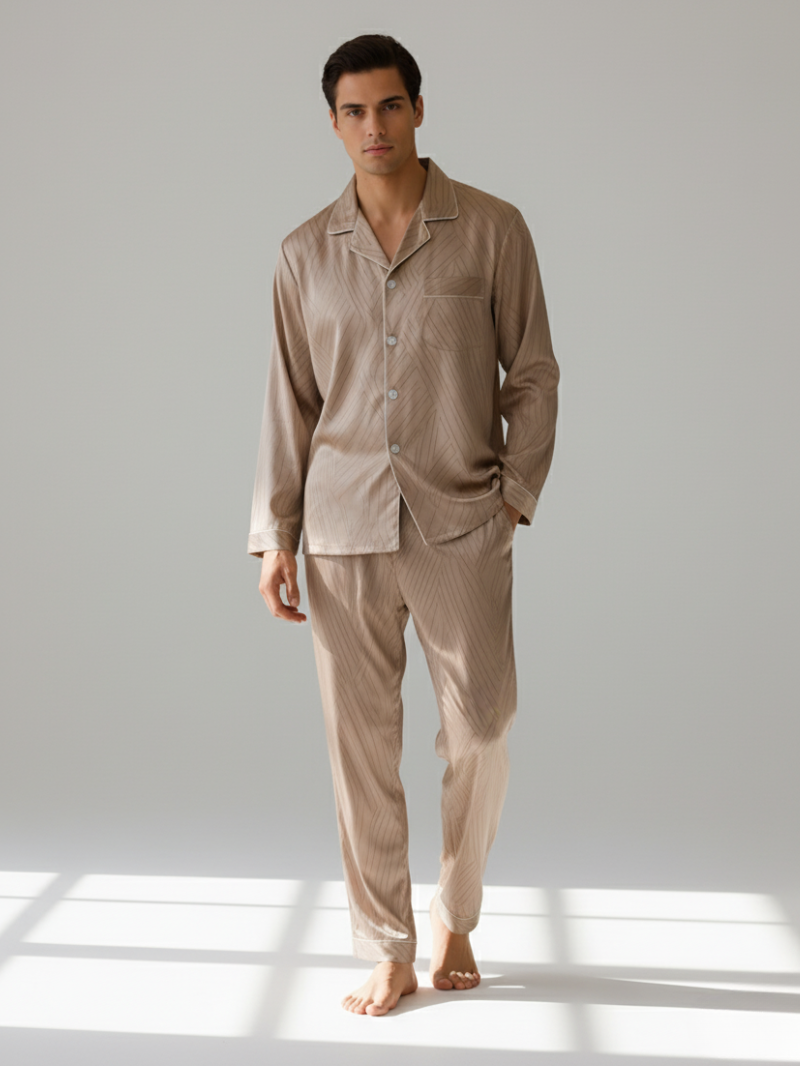 Men’s Silk-Feel Pajama Set – Lightweight Long & Short Sleeve Sleepwear for All Seasons