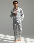 Men’s Silk-Look Pajama Set – Lightweight Long Sleeve Lounge & Sleepwear for Home Comfort