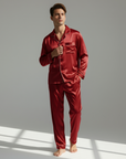 Men’s Silk-Look Pajama Set – Lightweight Long Sleeve Lounge & Sleepwear for Home Comfort