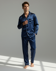Men’s Silk-Look Pajama Set – Lightweight Long Sleeve Lounge & Sleepwear for Home Comfort